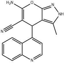 6-amino-3-methyl-4-(4-quinolinyl)-2,4-dihydropyrano[2,3-c]pyrazole-5-carbonitrile Struktur