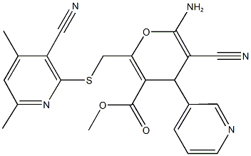 methyl 6-amino-5-cyano-2-{[(3-cyano-4,6-dimethyl-2-pyridinyl)sulfanyl]methyl}-4-(3-pyridinyl)-4H-pyran-3-carboxylate Struktur