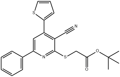 tert-butyl 2-{[3-cyano-6-phenyl-4-(2-thienyl)-2-pyridinyl]sulfanyl}acetate Struktur