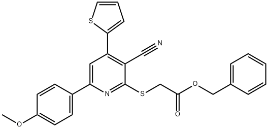 benzyl 2-{[3-cyano-6-(4-methoxyphenyl)-4-(2-thienyl)-2-pyridinyl]sulfanyl}acetate Struktur