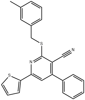 2-[(3-methylbenzyl)sulfanyl]-4-phenyl-6-(2-thienyl)nicotinonitrile Struktur