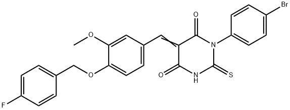 1-(4-bromophenyl)-5-{4-[(4-fluorobenzyl)oxy]-3-methoxybenzylidene}-2-thioxodihydro-4,6(1H,5H)-pyrimidinedione Struktur