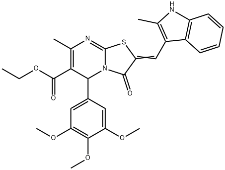 ethyl 7-methyl-2-[(2-methyl-1H-indol-3-yl)methylene]-3-oxo-5-(3,4,5-trimethoxyphenyl)-2,3-dihydro-5H-[1,3]thiazolo[3,2-a]pyrimidine-6-carboxylate Struktur