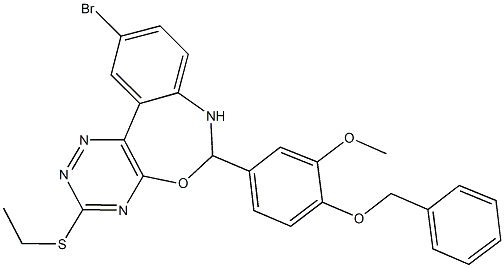 6-[4-(benzyloxy)-3-methoxyphenyl]-10-bromo-3-(ethylsulfanyl)-6,7-dihydro[1,2,4]triazino[5,6-d][3,1]benzoxazepine Struktur