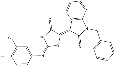 1-benzyl-3-{2-[(3-chloro-4-methylphenyl)imino]-4-oxo-1,3-thiazolidin-5-ylidene}-1,3-dihydro-2H-indol-2-one Struktur