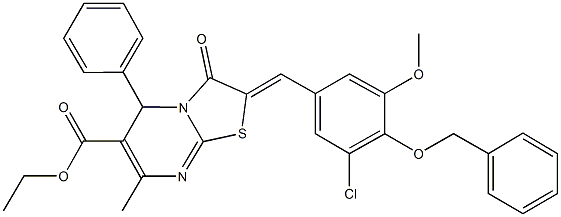 ethyl 2-[4-(benzyloxy)-3-chloro-5-methoxybenzylidene]-7-methyl-3-oxo-5-phenyl-2,3-dihydro-5H-[1,3]thiazolo[3,2-a]pyrimidine-6-carboxylate Struktur