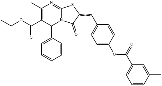 ethyl 7-methyl-2-{4-[(3-methylbenzoyl)oxy]benzylidene}-3-oxo-5-phenyl-2,3-dihydro-5H-[1,3]thiazolo[3,2-a]pyrimidine-6-carboxylate Struktur