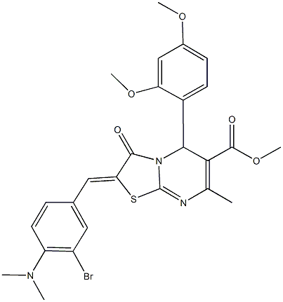 methyl 2-[3-bromo-4-(dimethylamino)benzylidene]-5-(2,4-dimethoxyphenyl)-7-methyl-3-oxo-2,3-dihydro-5H-[1,3]thiazolo[3,2-a]pyrimidine-6-carboxylate Struktur