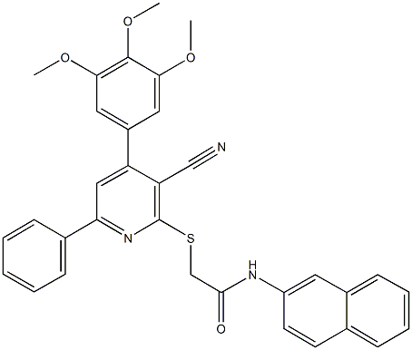 2-{[3-cyano-6-phenyl-4-(3,4,5-trimethoxyphenyl)-2-pyridinyl]sulfanyl}-N-(2-naphthyl)acetamide Struktur