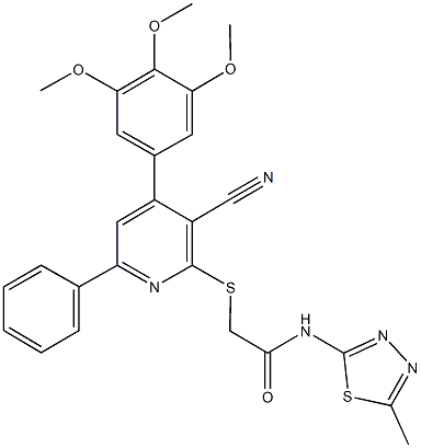 2-{[3-cyano-6-phenyl-4-(3,4,5-trimethoxyphenyl)-2-pyridinyl]sulfanyl}-N-(5-methyl-1,3,4-thiadiazol-2-yl)acetamide Struktur