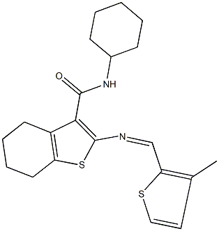 N-cyclohexyl-2-{[(3-methyl-2-thienyl)methylene]amino}-4,5,6,7-tetrahydro-1-benzothiophene-3-carboxamide Struktur