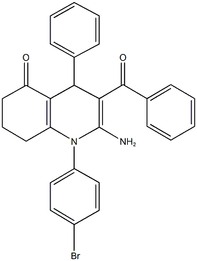 2-amino-3-benzoyl-1-(4-bromophenyl)-4-phenyl-4,6,7,8-tetrahydro-5(1H)-quinolinone Struktur