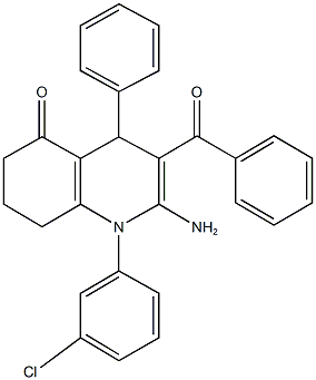 2-amino-3-benzoyl-1-(3-chlorophenyl)-4-phenyl-4,6,7,8-tetrahydro-5(1H)-quinolinone Struktur