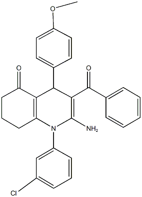 2-amino-3-benzoyl-1-(3-chlorophenyl)-4-(4-methoxyphenyl)-4,6,7,8-tetrahydro-5(1H)-quinolinone Struktur