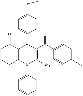 2-amino-4-(4-methoxyphenyl)-3-(4-methylbenzoyl)-1-phenyl-4,6,7,8-tetrahydro-5(1H)-quinolinone Struktur