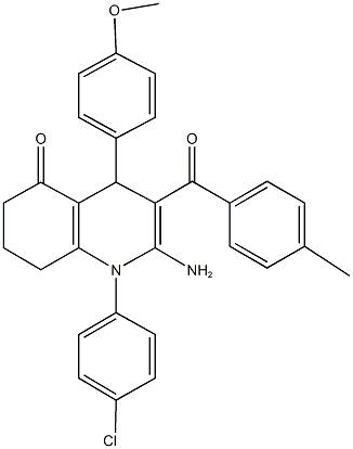 2-amino-1-(4-chlorophenyl)-4-(4-methoxyphenyl)-3-(4-methylbenzoyl)-4,6,7,8-tetrahydro-5(1H)-quinolinone Struktur