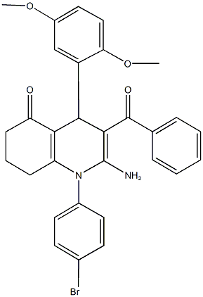 2-amino-3-benzoyl-1-(4-bromophenyl)-4-(2,5-dimethoxyphenyl)-4,6,7,8-tetrahydro-5(1H)-quinolinone Struktur