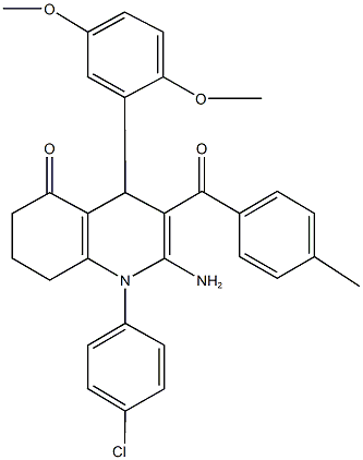 2-amino-1-(4-chlorophenyl)-4-(2,5-dimethoxyphenyl)-3-(4-methylbenzoyl)-4,6,7,8-tetrahydro-5(1H)-quinolinone Struktur