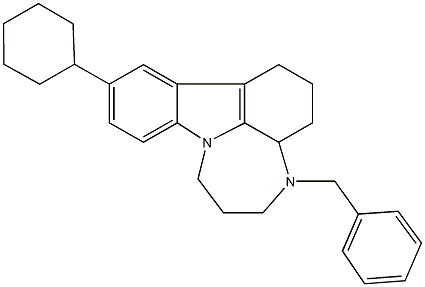 4-benzyl-11-cyclohexyl-1,2,3,3a,4,5,6,7-octahydro[1,4]diazepino[3,2,1-jk]carbazole Struktur