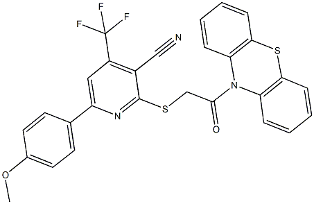 6-(4-methoxyphenyl)-2-{[2-oxo-2-(10H-phenothiazin-10-yl)ethyl]sulfanyl}-4-(trifluoromethyl)nicotinonitrile Struktur