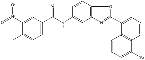 N-[2-(5-bromo-1-naphthyl)-1,3-benzoxazol-5-yl]-3-nitro-4-methylbenzamide Struktur