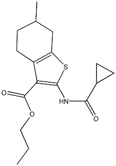 propyl 2-[(cyclopropylcarbonyl)amino]-6-methyl-4,5,6,7-tetrahydro-1-benzothiophene-3-carboxylate Struktur