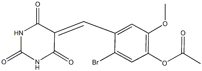 5-bromo-2-methoxy-4-[(2,4,6-trioxotetrahydro-5(2H)-pyrimidinylidene)methyl]phenyl acetate Struktur