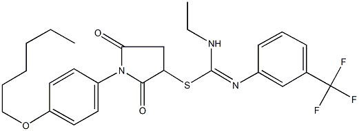 1-[4-(hexyloxy)phenyl]-2,5-dioxo-3-pyrrolidinyl N-ethyl-N'-[3-(trifluoromethyl)phenyl]imidothiocarbamate Struktur