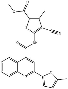 methyl 4-cyano-3-methyl-5-({[2-(5-methyl-2-furyl)-4-quinolinyl]carbonyl}amino)-2-thiophenecarboxylate Struktur