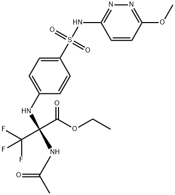 ethyl 2-(acetylamino)-3,3,3-trifluoro-2-(4-{[(6-methoxy-3-pyridazinyl)amino]sulfonyl}anilino)propanoate Struktur