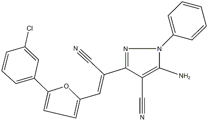 5-amino-3-{2-[5-(3-chlorophenyl)-2-furyl]-1-cyanovinyl}-1-phenyl-1H-pyrazole-4-carbonitrile Struktur