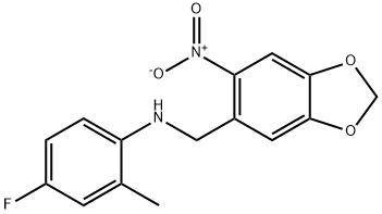 4-fluoro-2-methyl-N-[(6-nitro-1,3-benzodioxol-5-yl)methyl]aniline Struktur