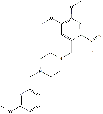 1-{2-nitro-4,5-dimethoxybenzyl}-4-(3-methoxybenzyl)piperazine Struktur