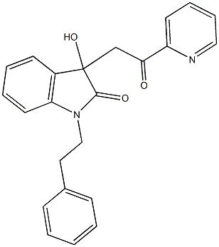 3-hydroxy-3-[2-oxo-2-(2-pyridinyl)ethyl]-1-(2-phenylethyl)-1,3-dihydro-2H-indol-2-one Struktur