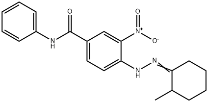 3-nitro-4-[2-(2-methylcyclohexylidene)hydrazino]-N-phenylbenzamide Struktur