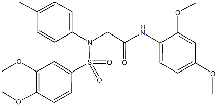 N-[2,4-bis(methyloxy)phenyl]-2-[{[3,4-bis(methyloxy)phenyl]sulfonyl}(4-methylphenyl)amino]acetamide Struktur