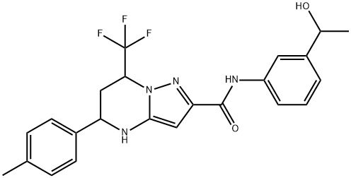 N-[3-(1-hydroxyethyl)phenyl]-5-(4-methylphenyl)-7-(trifluoromethyl)-4,5,6,7-tetrahydropyrazolo[1,5-a]pyrimidine-2-carboxamide Struktur