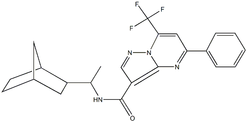 N-(1-bicyclo[2.2.1]hept-2-ylethyl)-5-phenyl-7-(trifluoromethyl)pyrazolo[1,5-a]pyrimidine-3-carboxamide Struktur