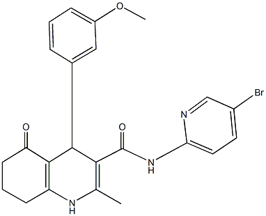 N-(5-bromo-2-pyridinyl)-4-(3-methoxyphenyl)-2-methyl-5-oxo-1,4,5,6,7,8-hexahydro-3-quinolinecarboxamide Struktur