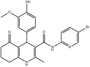 N-(5-bromo-2-pyridinyl)-4-(4-hydroxy-3-methoxyphenyl)-2-methyl-5-oxo-1,4,5,6,7,8-hexahydro-3-quinolinecarboxamide Struktur