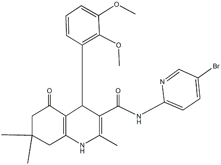 N-(5-bromo-2-pyridinyl)-4-(2,3-dimethoxyphenyl)-2,7,7-trimethyl-5-oxo-1,4,5,6,7,8-hexahydro-3-quinolinecarboxamide Struktur