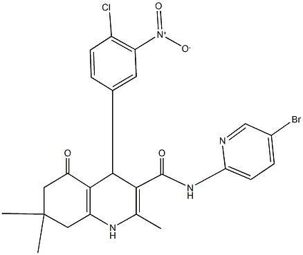 N-(5-bromo-2-pyridinyl)-4-{4-chloro-3-nitrophenyl}-2,7,7-trimethyl-5-oxo-1,4,5,6,7,8-hexahydro-3-quinolinecarboxamide Struktur