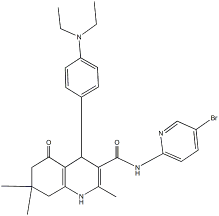 N-(5-bromo-2-pyridinyl)-4-[4-(diethylamino)phenyl]-2,7,7-trimethyl-5-oxo-1,4,5,6,7,8-hexahydro-3-quinolinecarboxamide Struktur