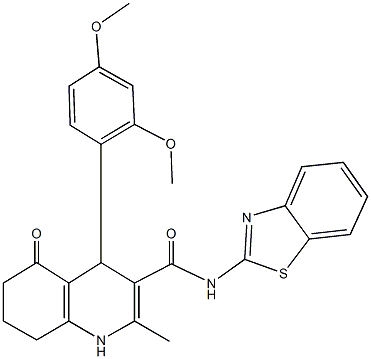 N-(1,3-benzothiazol-2-yl)-4-(2,4-dimethoxyphenyl)-2-methyl-5-oxo-1,4,5,6,7,8-hexahydro-3-quinolinecarboxamide Struktur