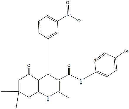 N-(5-bromo-2-pyridinyl)-4-{3-nitrophenyl}-2,7,7-trimethyl-5-oxo-1,4,5,6,7,8-hexahydro-3-quinolinecarboxamide Struktur