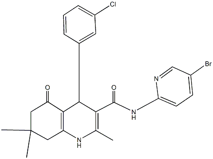 N-(5-bromo-2-pyridinyl)-4-(3-chlorophenyl)-2,7,7-trimethyl-5-oxo-1,4,5,6,7,8-hexahydro-3-quinolinecarboxamide Struktur