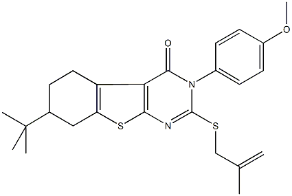 7-tert-butyl-3-(4-methoxyphenyl)-2-[(2-methyl-2-propenyl)sulfanyl]-5,6,7,8-tetrahydro[1]benzothieno[2,3-d]pyrimidin-4(3H)-one Struktur