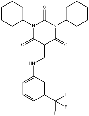 1,3-dicyclohexyl-5-{[3-(trifluoromethyl)anilino]methylene}-2,4,6(1H,3H,5H)-pyrimidinetrione Struktur