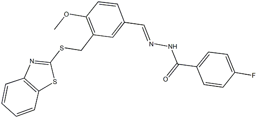 N'-{3-[(1,3-benzothiazol-2-ylsulfanyl)methyl]-4-methoxybenzylidene}-4-fluorobenzohydrazide Struktur