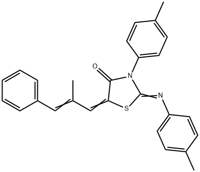 3-(4-methylphenyl)-2-[(4-methylphenyl)imino]-5-(2-methyl-3-phenyl-2-propenylidene)-1,3-thiazolidin-4-one Struktur